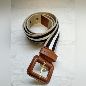 Talbots Women's Sz XS Belt Woven Nylon Striped 1" Anchor Nautical Silver Buckle